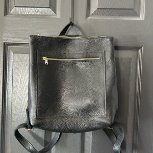 Portland Leather Black Backpack with Gold Zipper